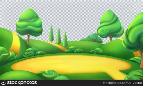 Nature landscape. Park isolated 3d vector panorama. Transparent background