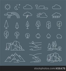 Nature landscape thin line elements icons. Vector nature landscape items. Nature landscape elements icons