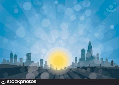 Nature Landscape with City Silhouette