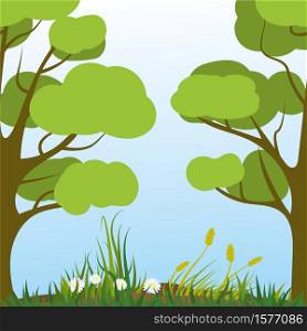 Nature landscapes,tree,plants and grass,flat vector illustration. Nature landscapes,tree,plants and grass,