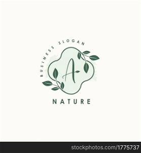 Nature Letter A logo. Green vector logo design botanical floral leaf with initial letter logo icon for nature business.