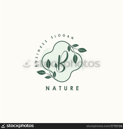 Nature Letter B logo. Green vector logo design botanical floral leaf with initial letter logo icon for nature business.