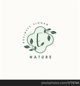 Nature Letter E logo. Green vector logo design botanical floral leaf with initial letter logo icon for nature business.