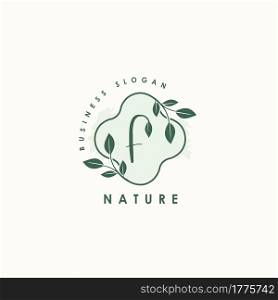 Nature Letter F logo. Green vector logo design botanical floral leaf with initial letter logo icon for nature business.