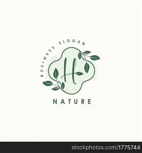 Nature Letter H logo. Green vector logo design botanical floral leaf with initial letter logo icon for nature business.
