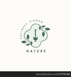 Nature Letter I logo. Green vector logo design botanical floral leaf with initial letter logo icon for nature business.
