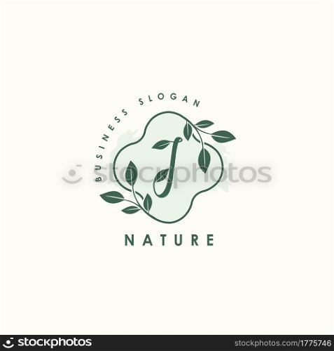 Nature Letter J logo. Green vector logo design botanical floral leaf with initial letter logo icon for nature business.