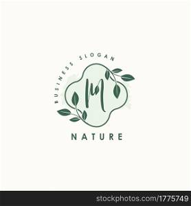 Nature Letter M logo. Green vector logo design botanical floral leaf with initial letter logo icon for nature business.