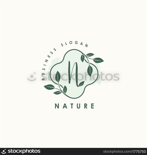 Nature Letter N logo. Green vector logo design botanical floral leaf with initial letter logo icon for nature business.
