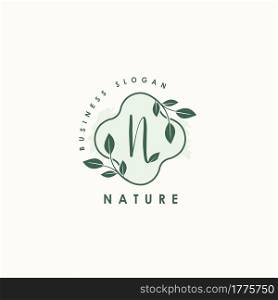 Nature Letter N logo. Green vector logo design botanical floral leaf with initial letter logo icon for nature business.