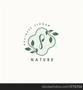 Nature Letter S logo. Green vector logo design botanical floral leaf with initial letter logo icon for nature business.
