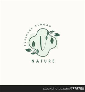 Nature Letter V logo. Green vector logo design botanical floral leaf with initial letter logo icon for nature business.
