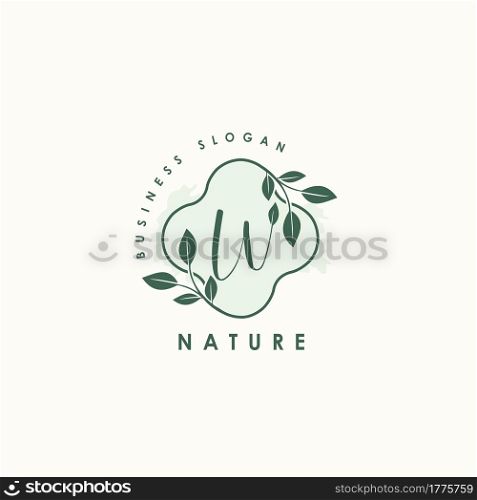 Nature Letter W logo. Green vector logo design botanical floral leaf with initial letter logo icon for nature business.