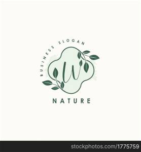 Nature Letter W logo. Green vector logo design botanical floral leaf with initial letter logo icon for nature business.