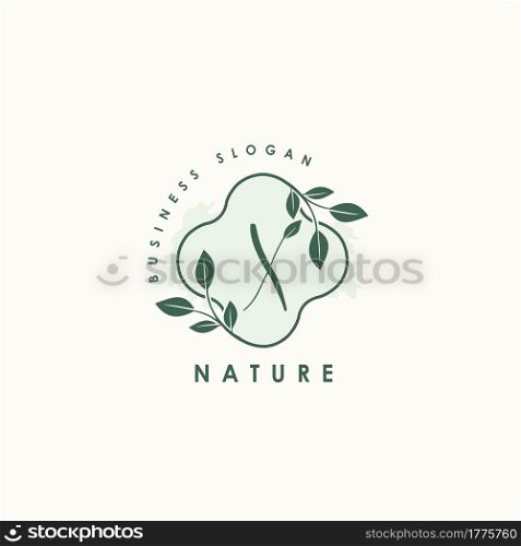 Nature Letter X logo. Green vector logo design botanical floral leaf with initial letter logo icon for nature business.