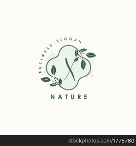 Nature Letter X logo. Green vector logo design botanical floral leaf with initial letter logo icon for nature business.