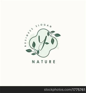 Nature Letter Y logo. Green vector logo design botanical floral leaf with initial letter logo icon for nature business.