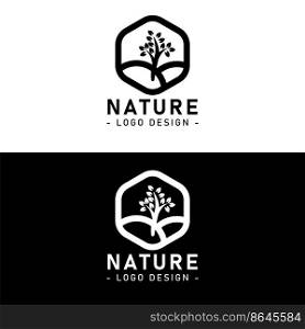 Nature logo design, tree landscape background vector template