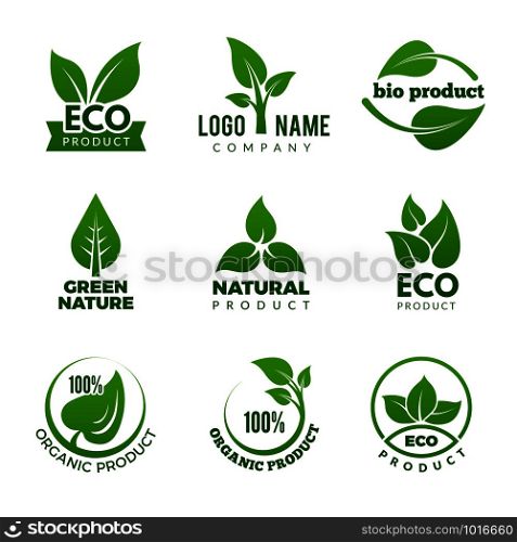 Nature logo. Herbal organic eco natural health design with vector leaf. Illustration of natural green insignia logotype. Nature logo. Herbal organic eco natural health design with vector leaf set