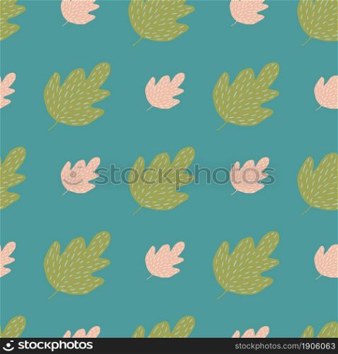 Nature oak seamless pattern on blue background. Cute foliage backdrop. Simple nature wallpaper. For fabric design, textile print, wrapping, cover. Doodle vector illustration.. Nature oak seamless pattern on blue background. Cute foliage backdrop.