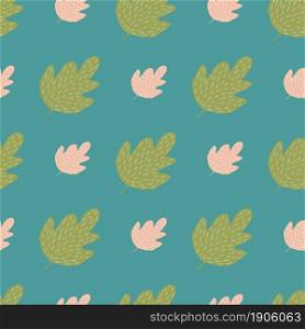 Nature oak seamless pattern on blue background. Cute foliage backdrop. Simple nature wallpaper. For fabric design, textile print, wrapping, cover. Doodle vector illustration.. Nature oak seamless pattern on blue background. Cute foliage backdrop.