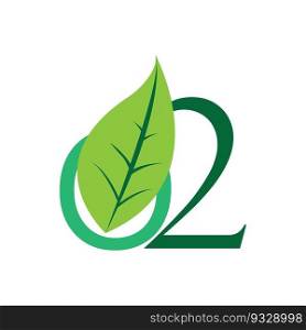 Nature Oxygen O2 icon concept and green leaves