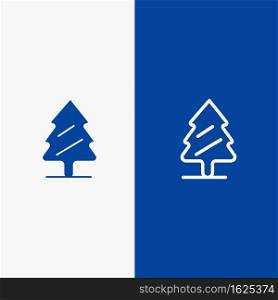 Nature, Pine, Spring, Tree Line and Glyph Solid icon Blue banner Line and Glyph Solid icon Blue banner