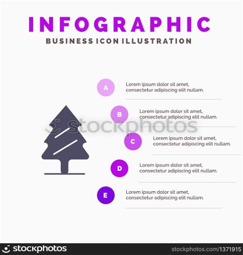 Nature, Pine, Spring, Tree Solid Icon Infographics 5 Steps Presentation Background
