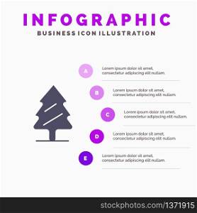 Nature, Pine, Spring, Tree Solid Icon Infographics 5 Steps Presentation Background