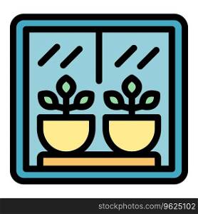Nature plant windowsill icon outline vector. Summer pot. Indoor flower color flat. Nature plant windowsill icon vector flat