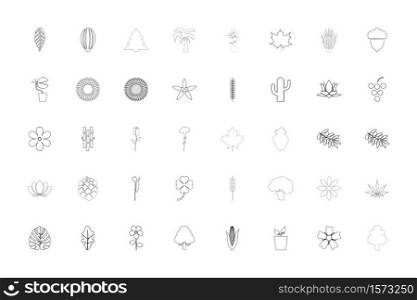 Nature plants black color set solid style vector illustration. Nature plants black color set solid style image
