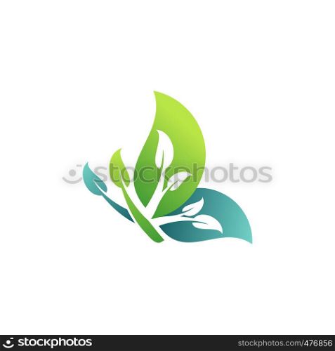 nature plants concept beauty green leaf butterfly logo symbol icon vector design illustration