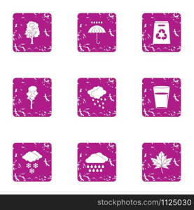 Nature protection icons set. Grunge set of 9 nature protection vector icons for web isolated on white background. Nature protection icons set, grunge style