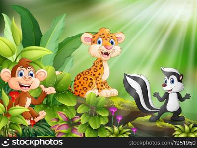 Nature scene with wild animals cartoon