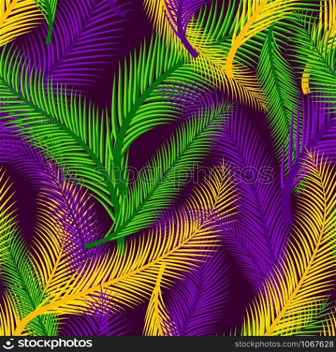 Nature seamless pattern of palms. Mardi Gras colors.. Nature seamless pattern of palms. Color of Mardi Gras.