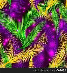Nature seamless pattern of palms. Mardi Gras colors.. Nature seamless pattern of palms. Color of Mardi Gras.