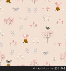 Nature seamless pattern with cute cartoon birds happy on the garden,design for fashion,fabric,textile,apparel and all print,vector illustration