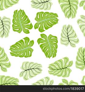 Nature seamless pattern with pastel monstera green shapes. Isolated backdrop. Botany print. Decorative backdrop for fabric design, textile print, wrapping, cover. Vector illustration.. Nature seamless pattern with pastel monstera green shapes. Isolated backdrop. Botany print.
