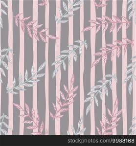 Nature seamless pattern with pink and blue colored branches shapes. Striped pastel background. Designed for fabric design, textile print, wrapping, cover. Vector illustration. Nature seamless pattern with pink and blue colored branches shapes. Striped pastel background.