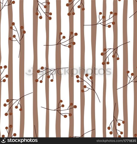 Nature seamless pattern with random organic berry shapes. Brown and white striped background. Abstract style. Great for fabric design, textile print, wrapping, cover. Vector illustration.. Nature seamless pattern with random organic berry shapes. Brown and white striped background. Abstract style.