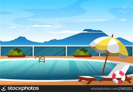 Nature Swimming Pool Summer Holiday Leisure Relaxation Flat Design Illustration