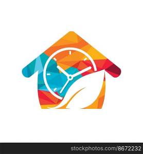 Nature time vector logo design. Vector clock and leaf logo combination. 