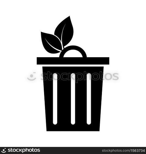 Nature trash can vector icon with green leaves. Isolated dust bin organic icon on white background.. Nature trash can vector icon. Isolated dust bin organic icon on white background.