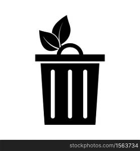 Nature trash can vector icon with green leaves. Isolated dust bin organic icon on white background.. Nature trash can vector icon. Isolated dust bin organic icon on white background.