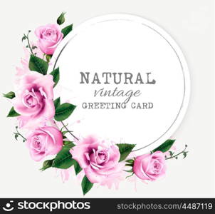 Nature vintage greeting card with beauty flowers. Vector.