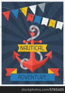 Nautical Adventure. Retro poster in flat design style.