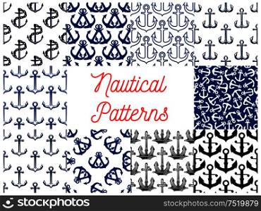 Nautical anchor patterns. Vector pattern of marine symbols anchor on chain. Nautical anchor patterns