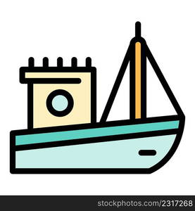 Nautical fishing boat icon. Outline nautical fishing boat vector icon color flat isolated. Nautical fishing boat icon color outline vector