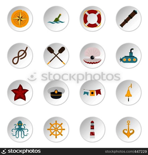Nautical icons set in flat style isolated vector icons set illustration. Nautical icons set in flat style