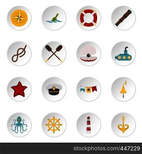 Nautical icons set in flat style isolated vector icons set illustration. Nautical icons set in flat style
